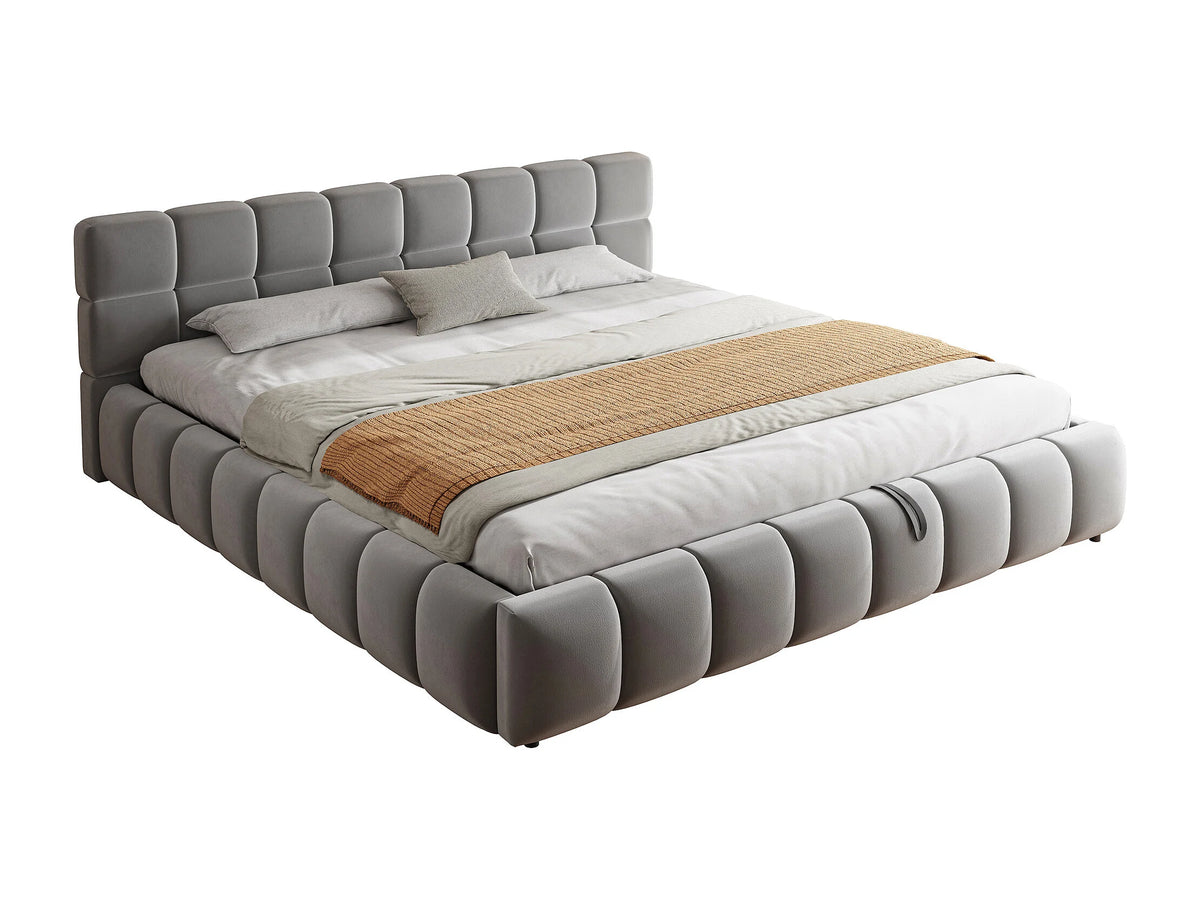 Lit Coffre 180x200 Velours Gris Capitonné avec LED — vue 4