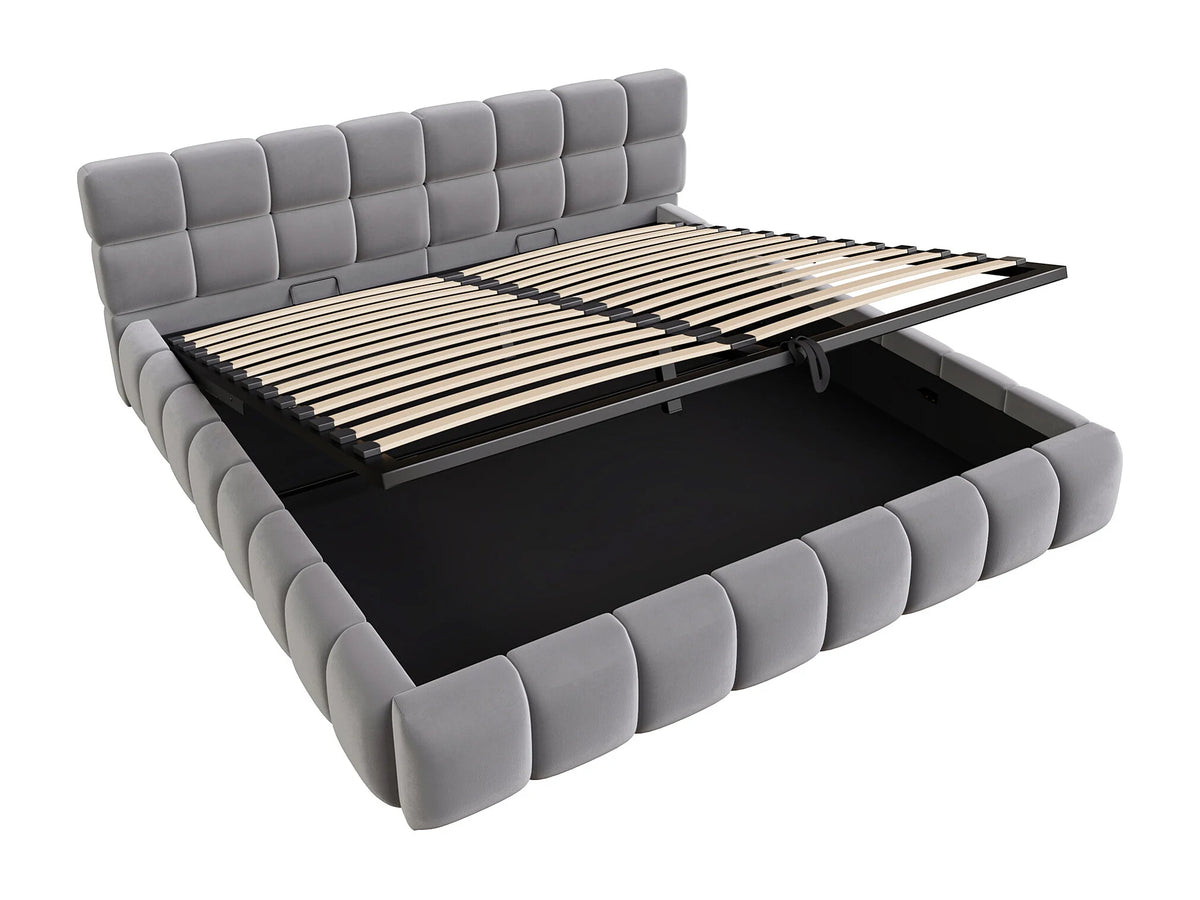 Lit Coffre 180x200 Velours Gris Capitonné avec LED — vue 10