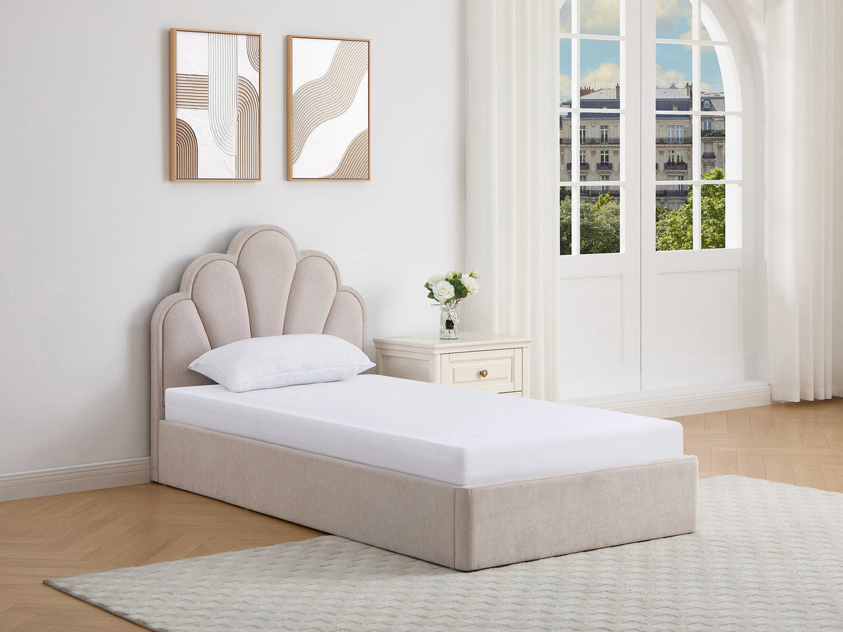 Lit Coffre 90x190 Tissu Beige - CORALUNO — vue 7