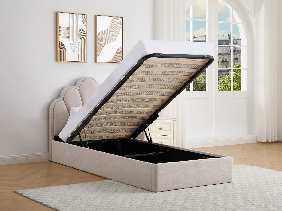 Lit Coffre 90x190 Tissu Beige - CORALUNO — vue 2