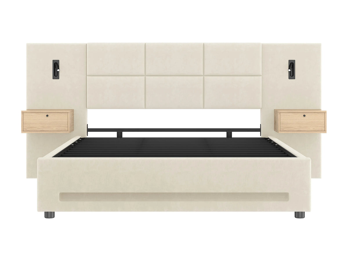 Lit Coffre 180x200 Velours Beige avec Chevets, LED et Port USB — vue 6