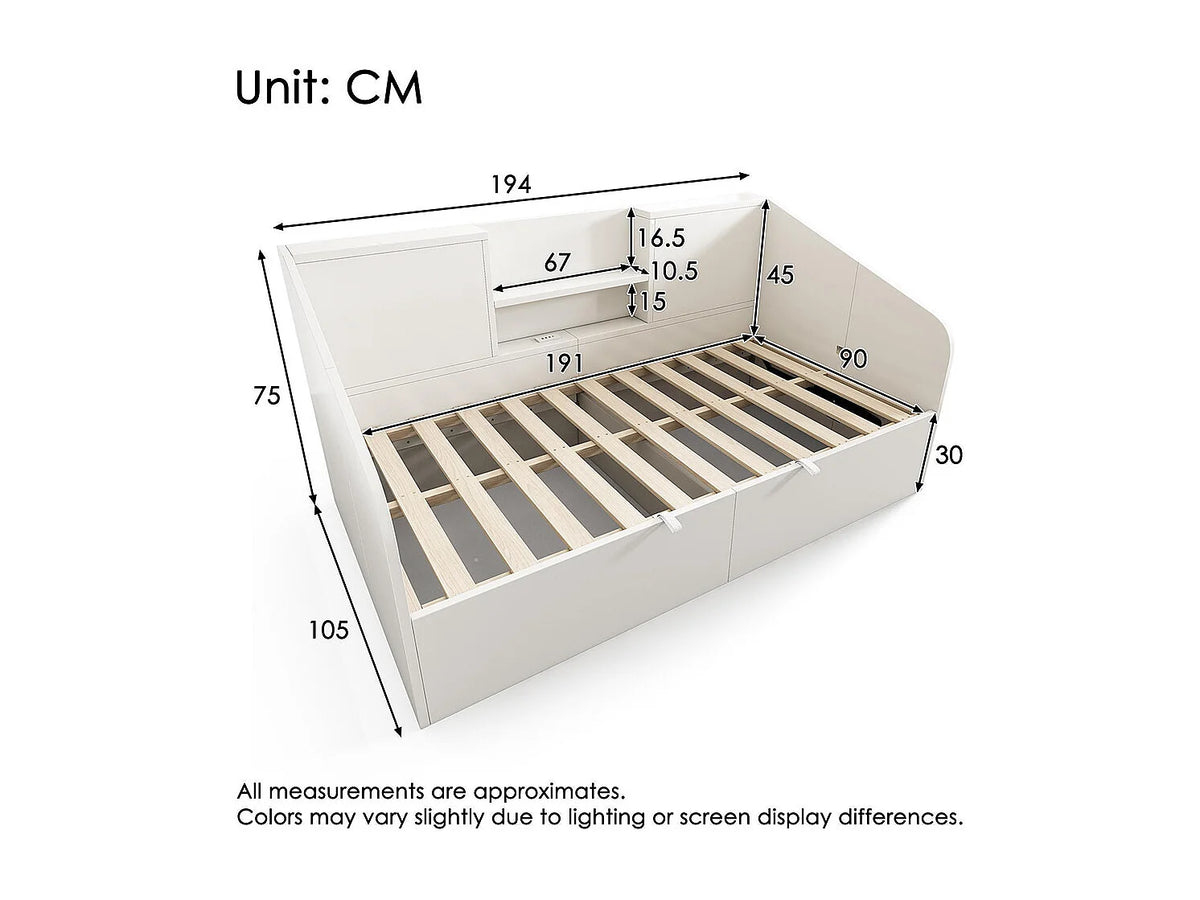 Lit Coffre 90x190 Bois Blanc avec Chevets et Port USB — vue 6