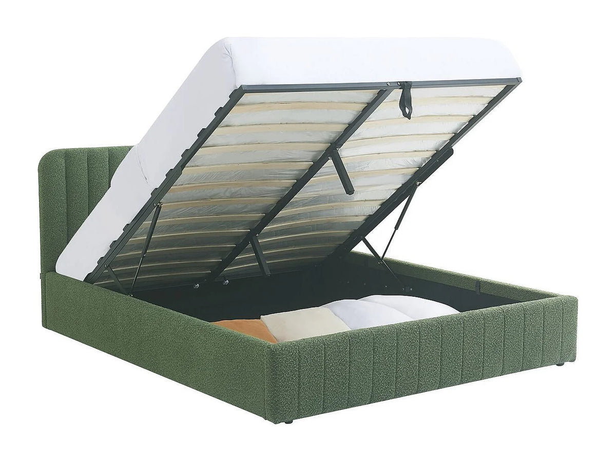 Lit Coffre 160x200 Tissu Bouclette Vert Capitonné — vue 5