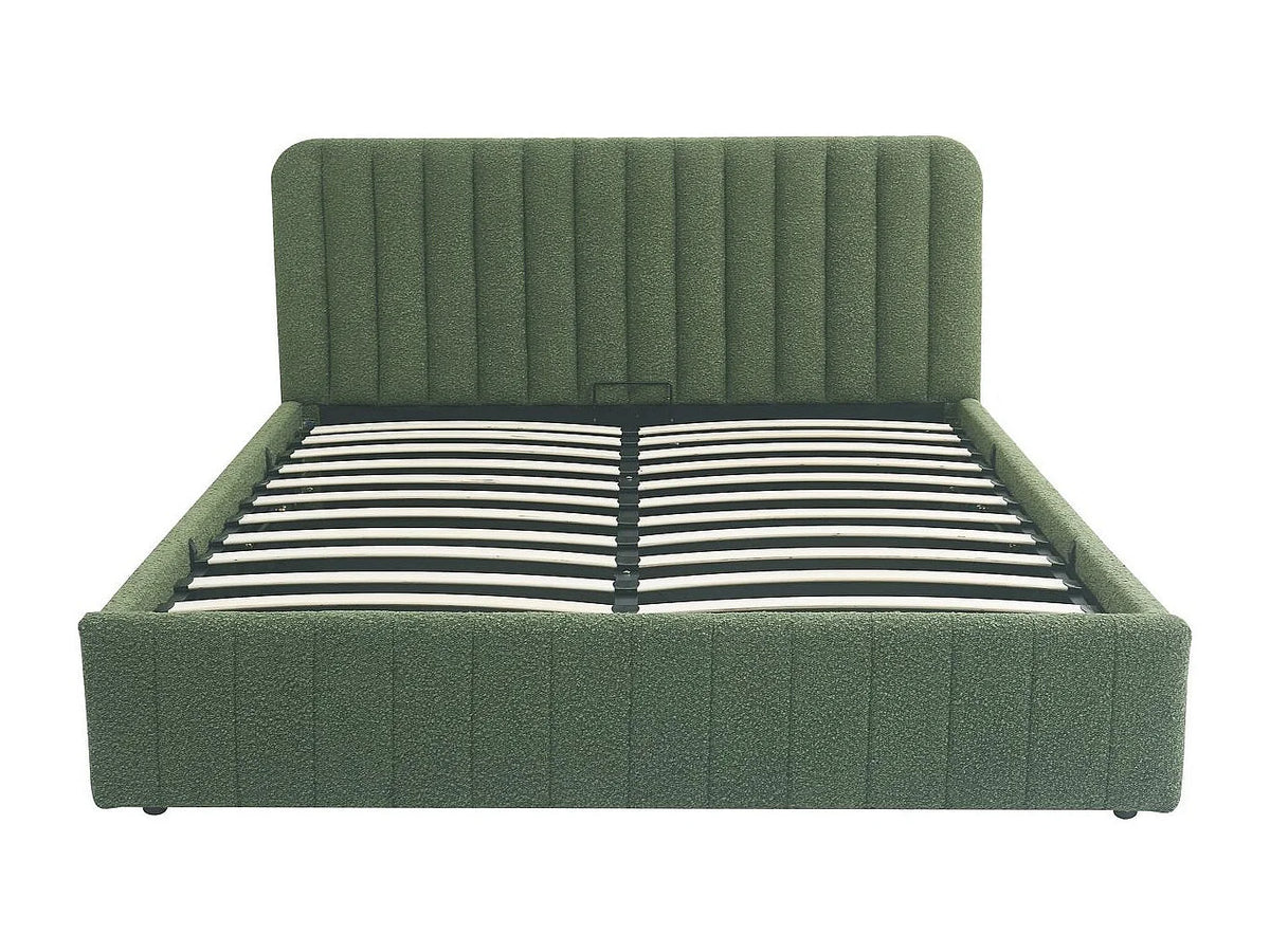 Lit Coffre 160x200 Tissu Bouclette Vert Capitonné — vue 2