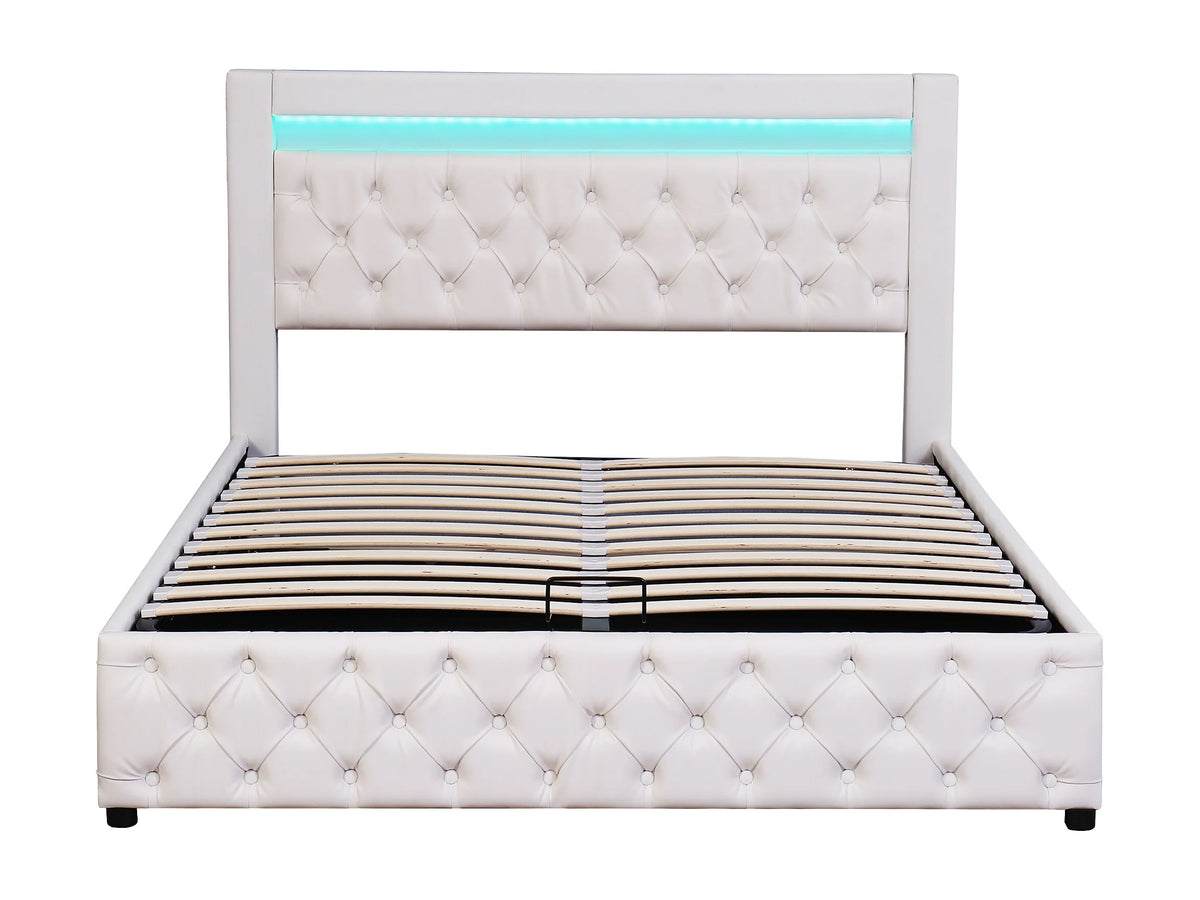 Lit Coffre 140x190 Simili Cuir Blanc avec LED — vue 5