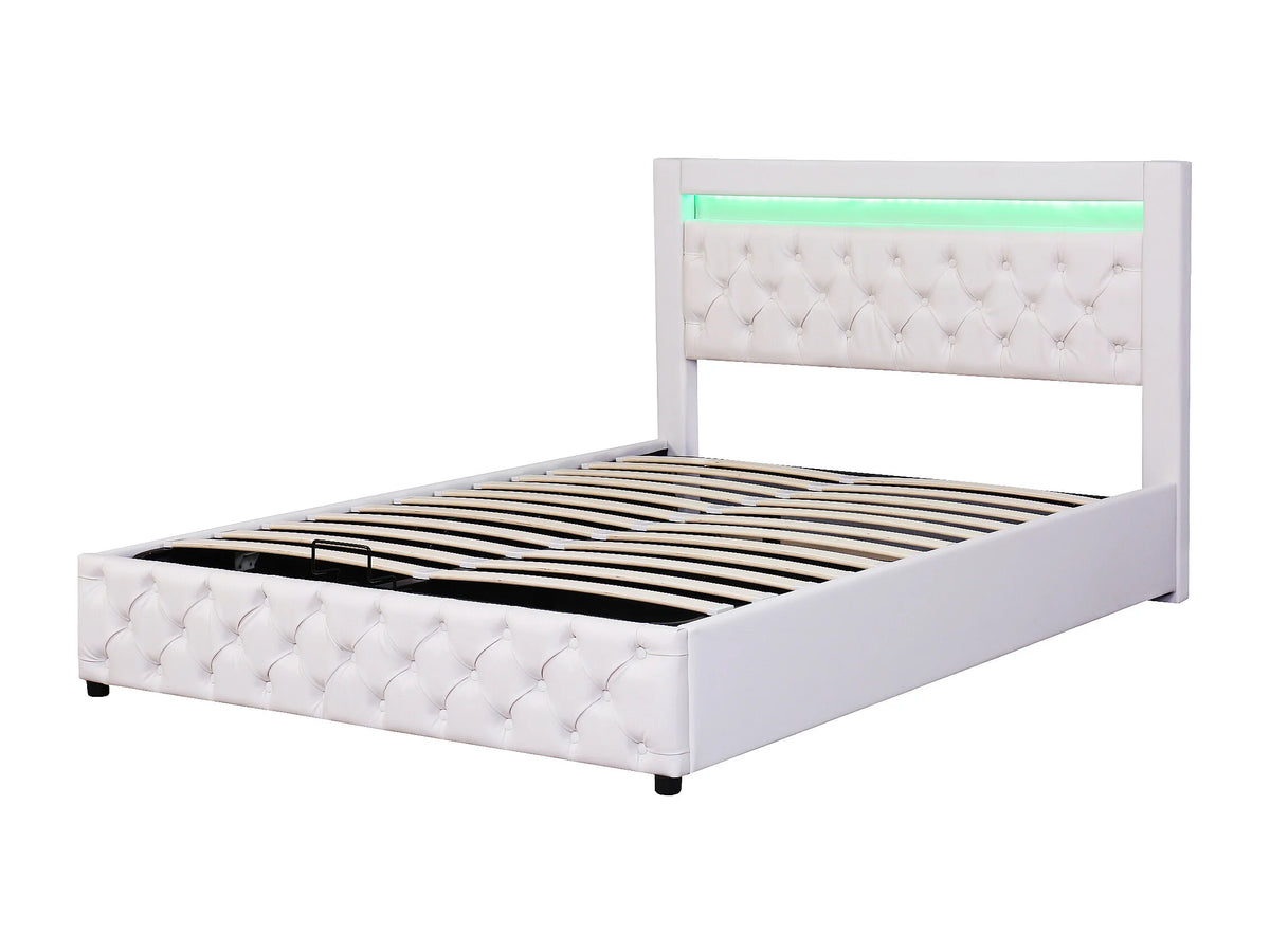 Lit Coffre 140x190 Simili Cuir Blanc avec LED — vue 6