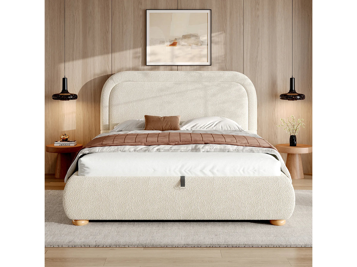 Lit Coffre 140x190 Tissu Bouclette Beige — vue 2