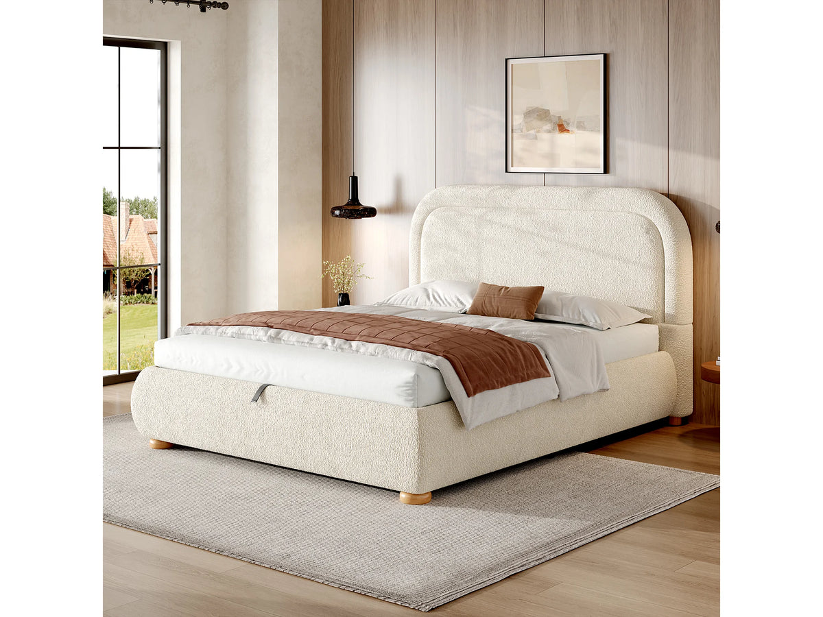 Lit Coffre 140x190 Tissu Bouclette Beige — vue 3