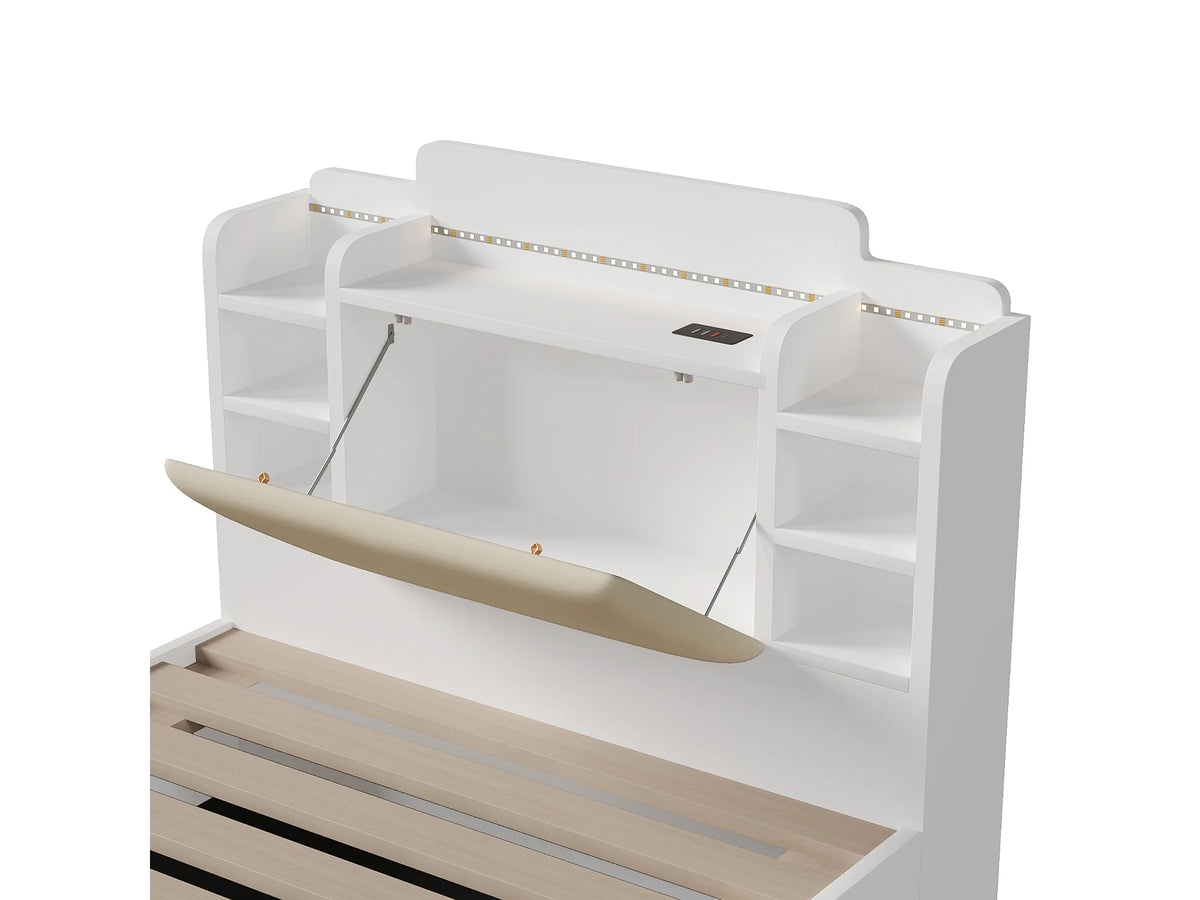 Lit Coffre 90x200 Bois Blanc avec LED et Port USB — vue 9