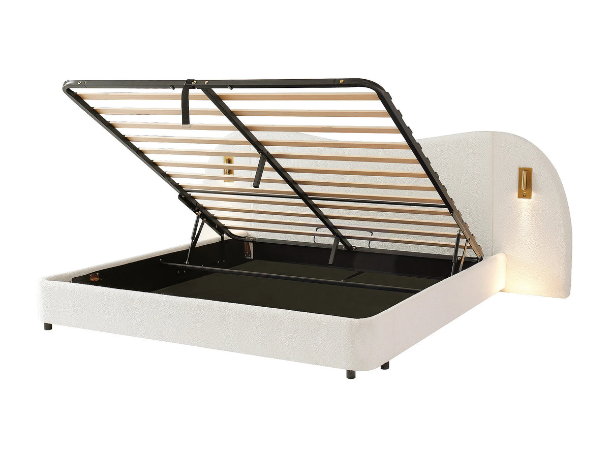 Lit Coffre 180x200 Tissu Bouclette Blanc avec Port USB — vue 10