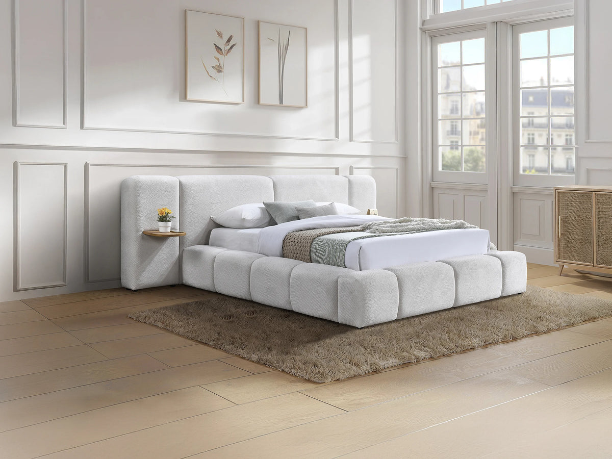 Lit Coffre 160x200 Tissu Bouclette Beige avec Chevets - VILACO — vue 2