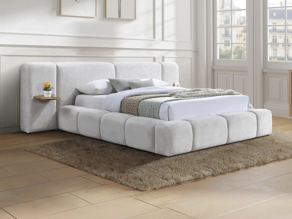 Lit Coffre 160x200 Tissu Bouclette Beige avec Chevets - VILACO — vue 9