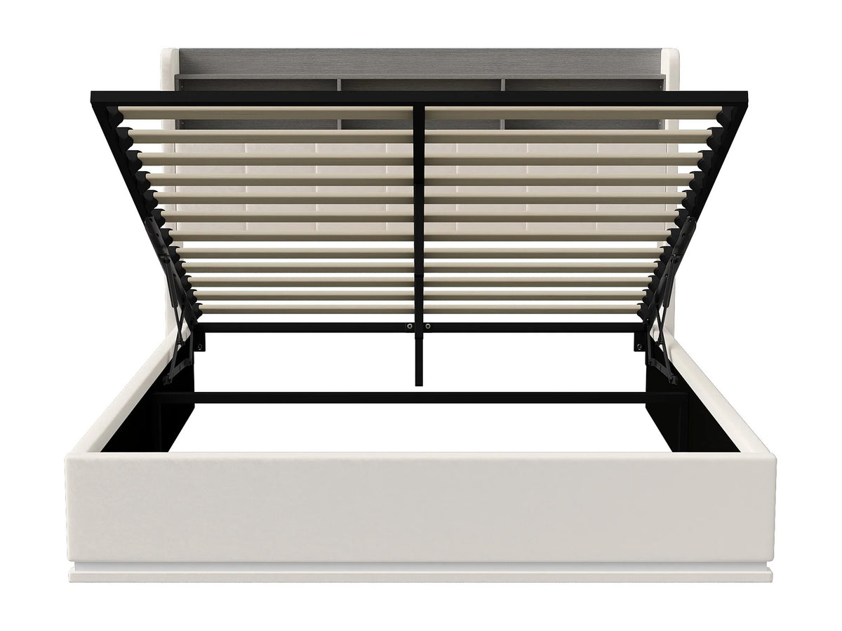 Lit Coffre 140x190 Velours Blanc avec LED et Port USB — vue 8