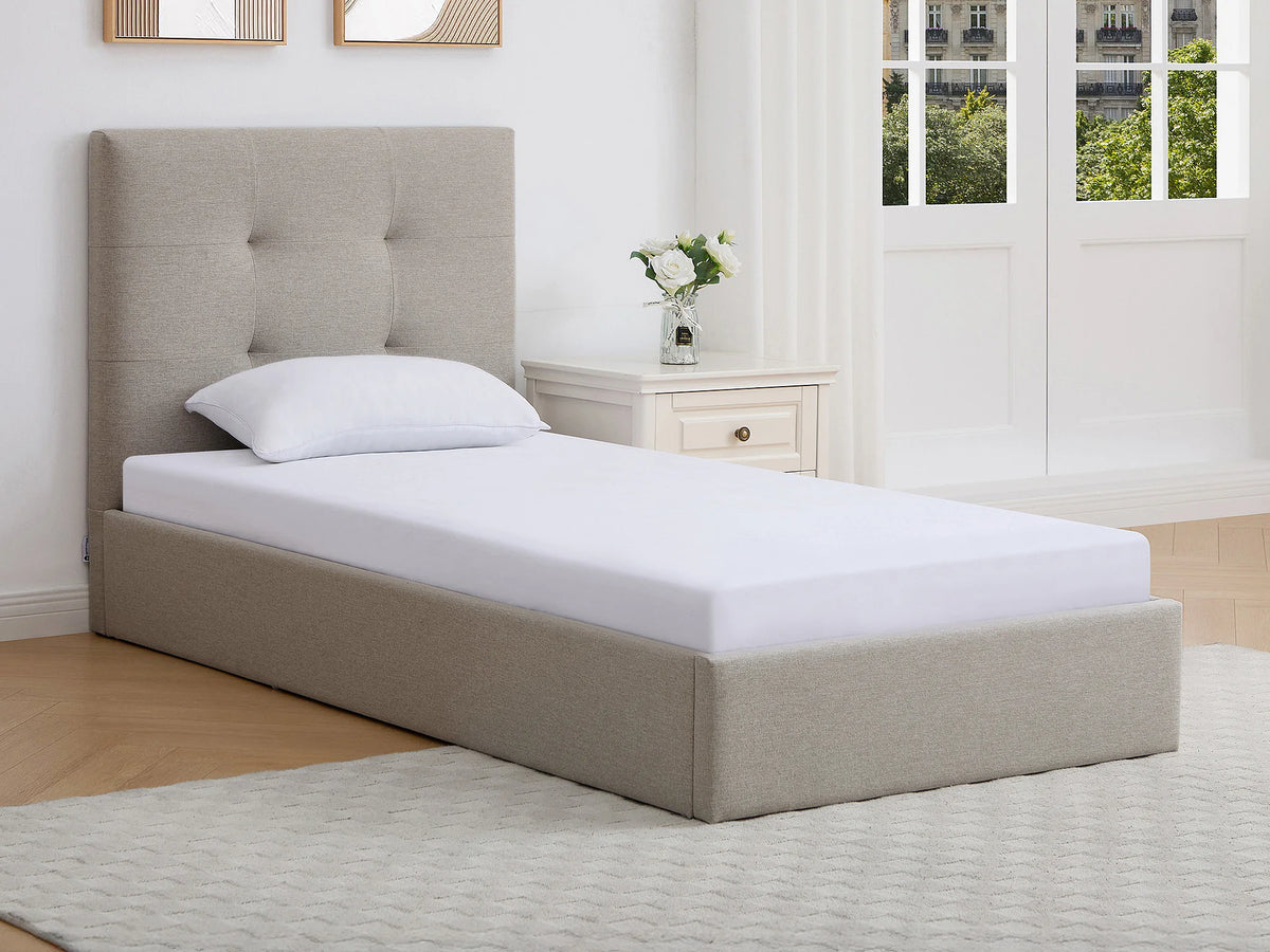 Lit Coffre 90x190 Tissu Taupe Capitonné - CALINIDA — vue 3