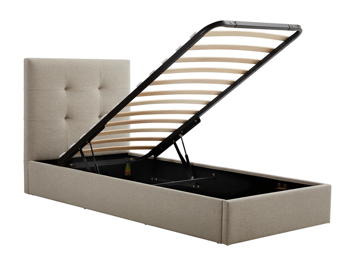 Lit Coffre 90x190 Tissu Taupe Capitonné - CALINIDA — vue 6