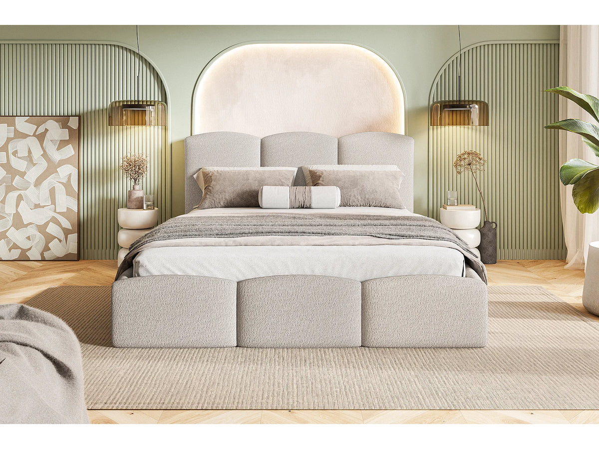 Lit Coffre 200x200 Tissu Bouclette Beige