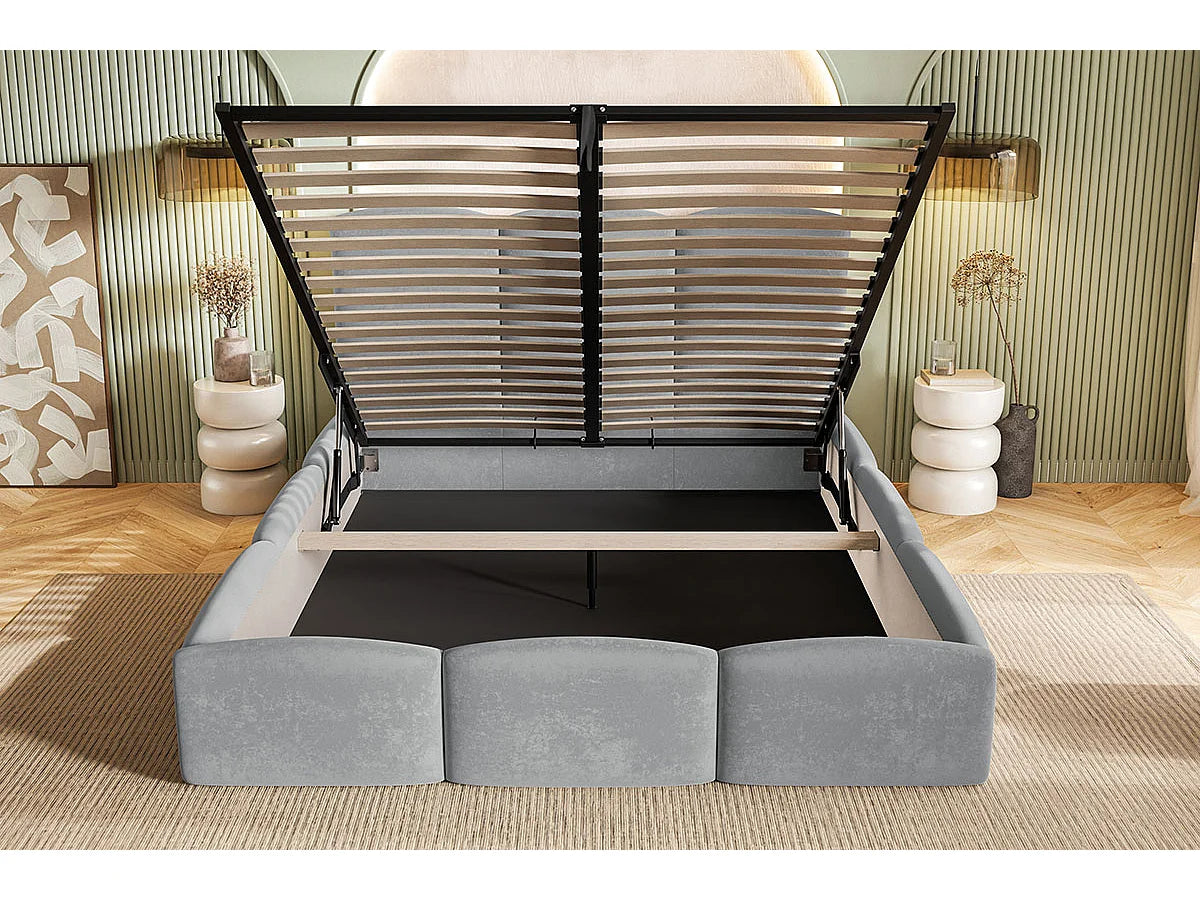 Lit Coffre 200x200 Tissu Bouclette Beige — vue 2