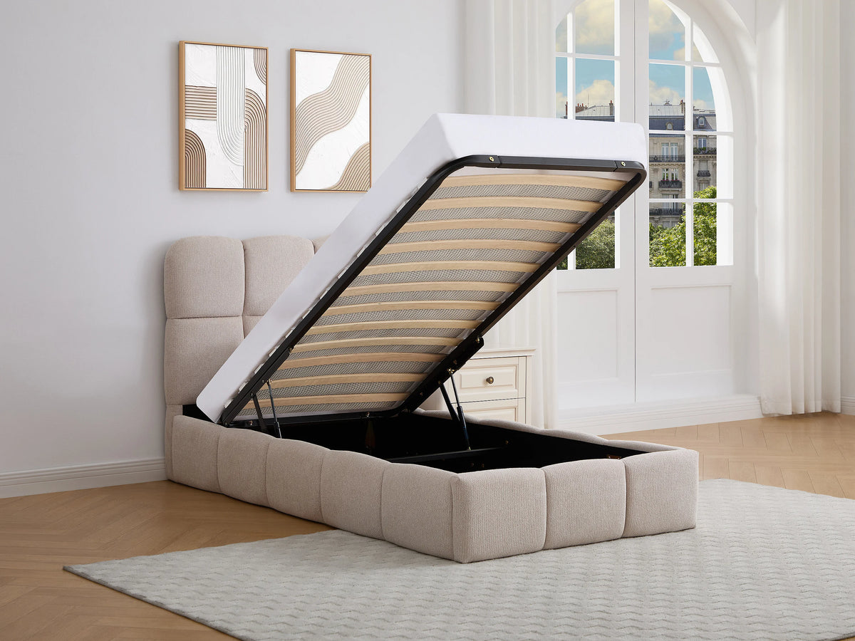 Lit Coffre 90x190 Tissu Beige - DILUDO — vue 2