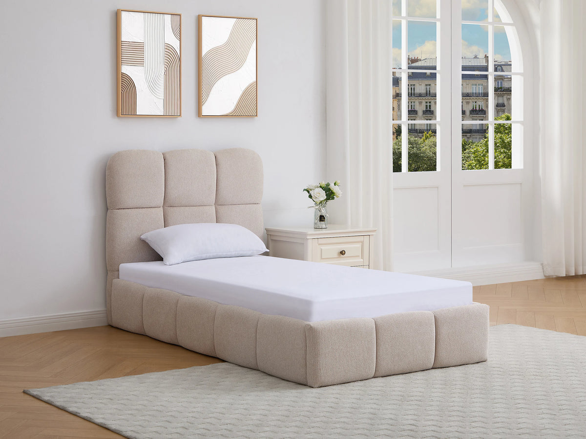 Lit Coffre 90x190 Tissu Beige - DILUDO