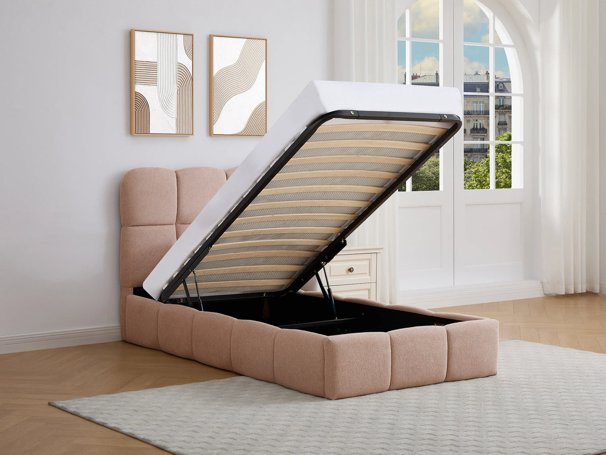 Lit Coffre 90x190 Tissu Rose - DILUDO — vue 2