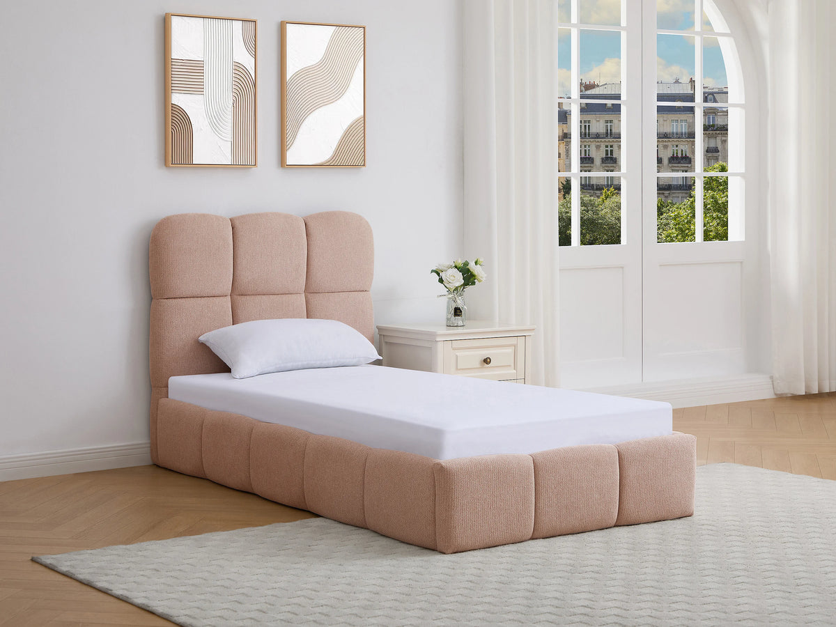 Lit Coffre 90x190 Tissu Rose - DILUDO