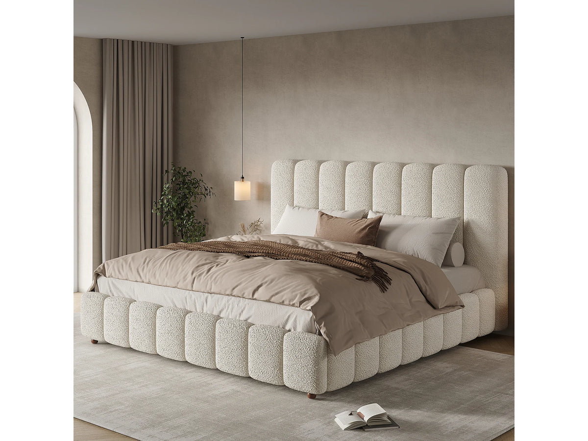 Lit Coffre 180x200 Tissu Bouclette Blanc — vue 2