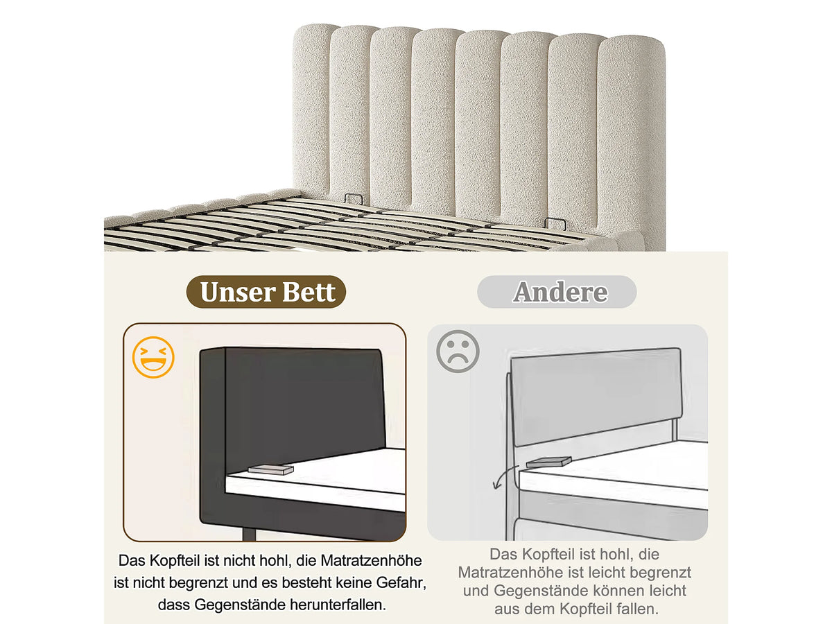 Lit Coffre 180x200 Tissu Bouclette Blanc — vue 7