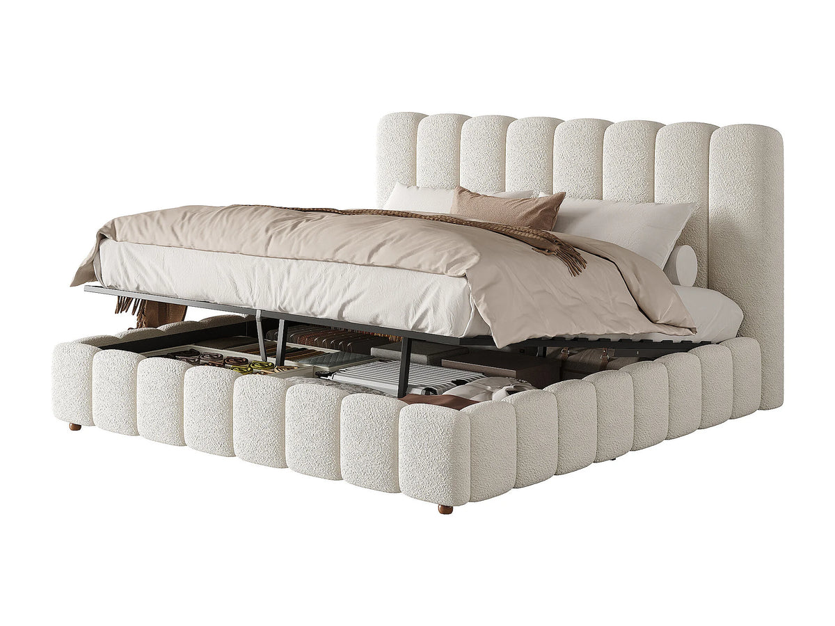 Lit Coffre 180x200 Tissu Bouclette Blanc — vue 5