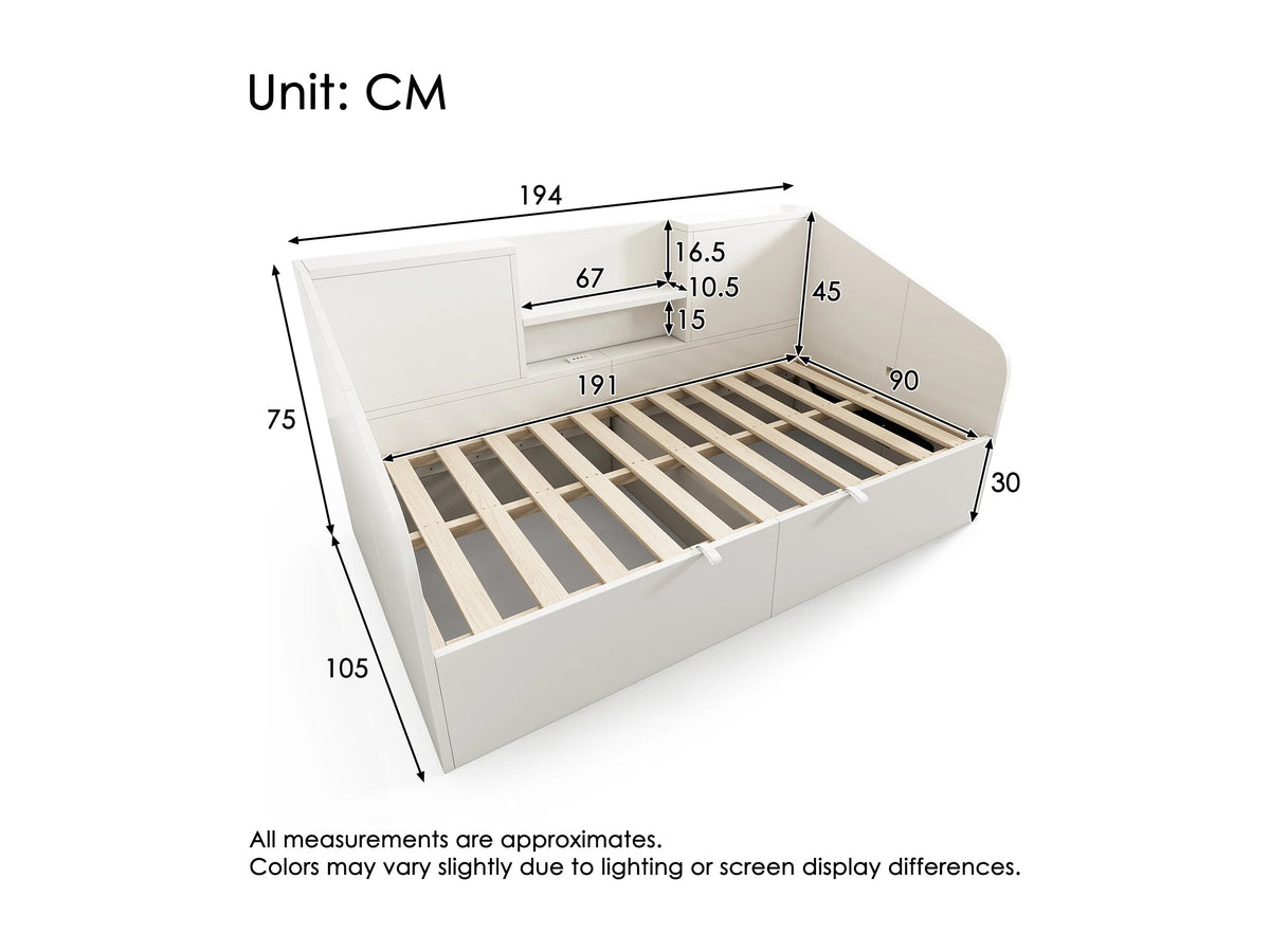 Lit Coffre 90x190 Bois Blanc avec Port USB — vue 6