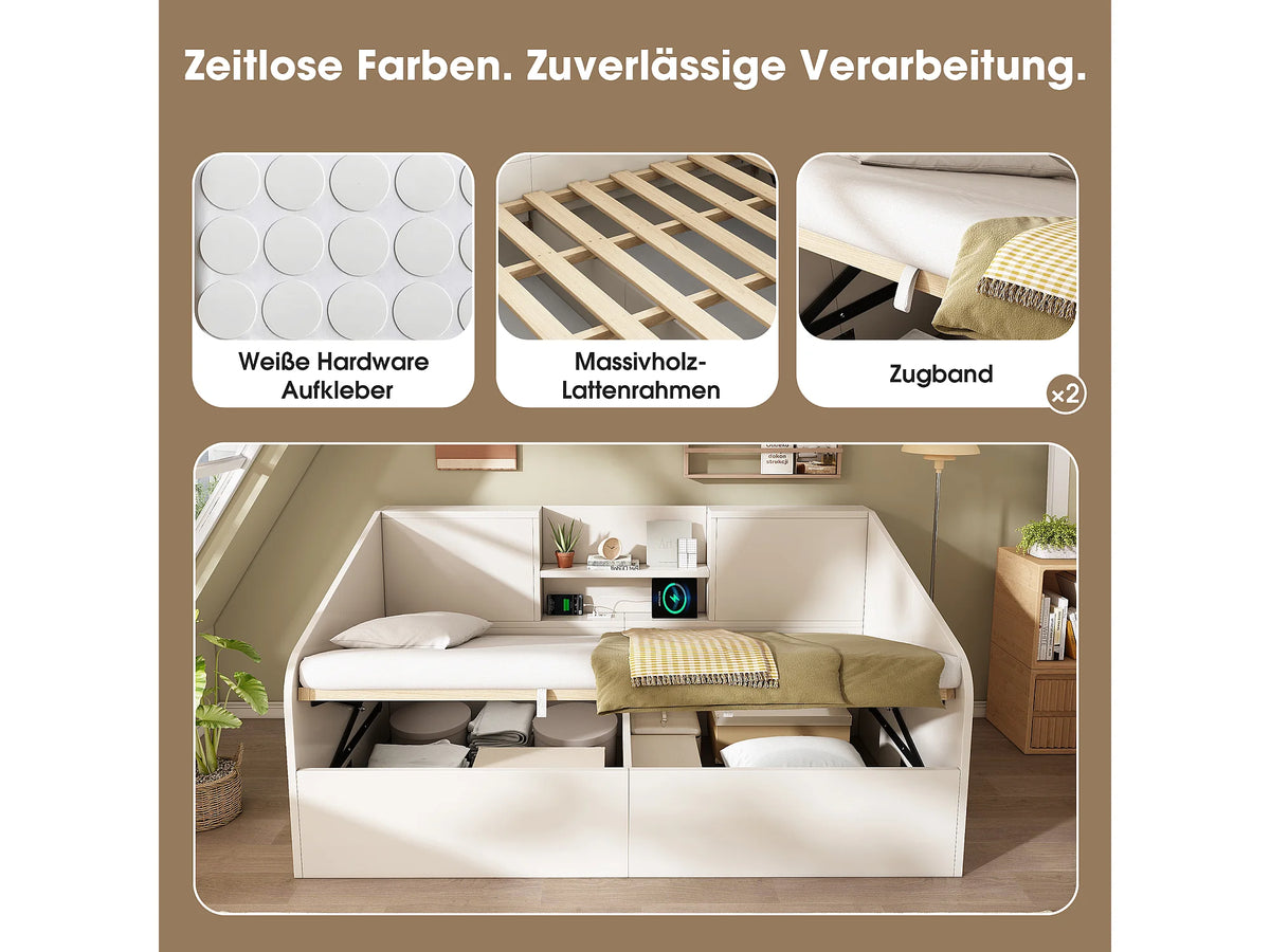 Lit Coffre 90x190 Bois Blanc avec Port USB — vue 9