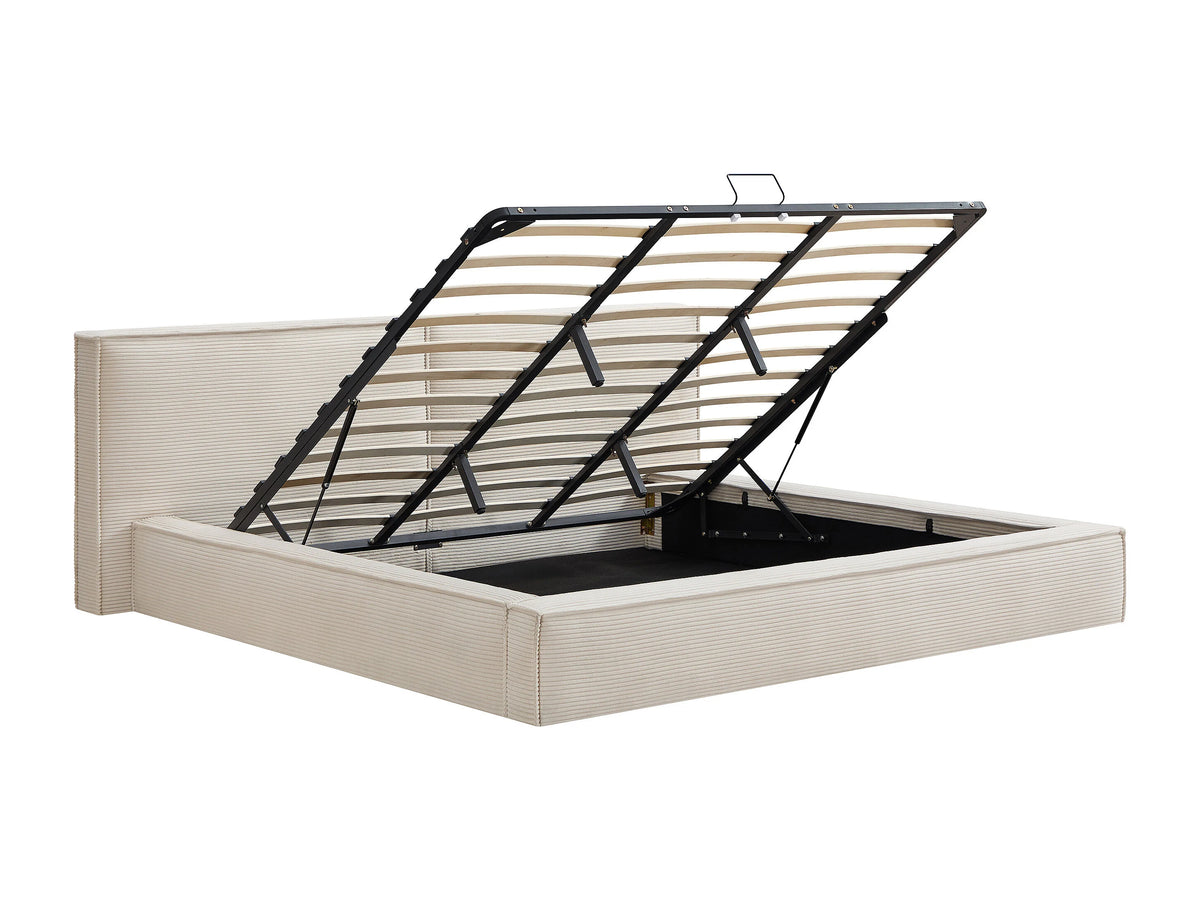 Lit Coffre 180x200 Velours Côtelé Beige - TAVESO — vue 5