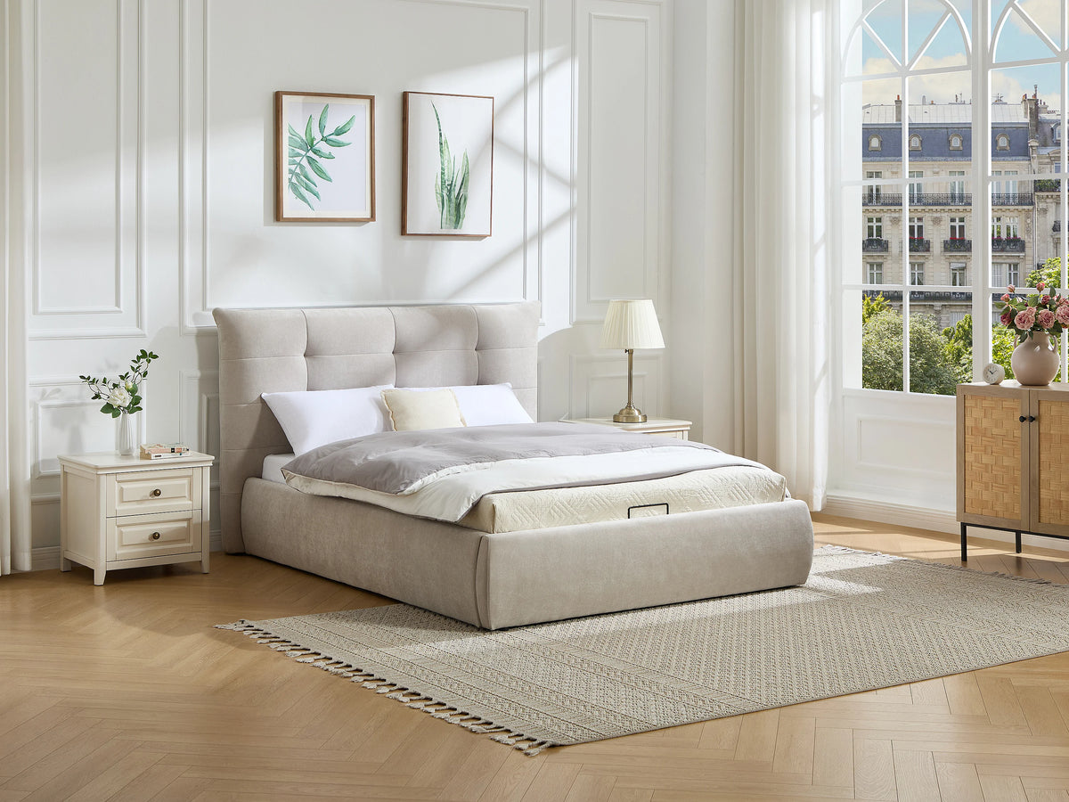 Lit Coffre 160x200 Tissu Beige Capitonné - DORMELINA — vue 8
