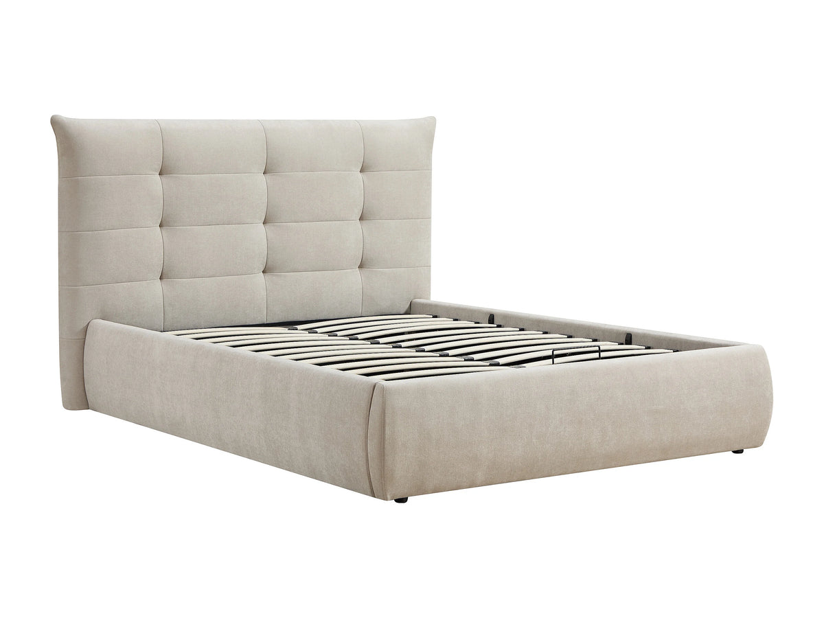Lit Coffre 160x200 Tissu Beige Capitonné - DORMELINA — vue 3