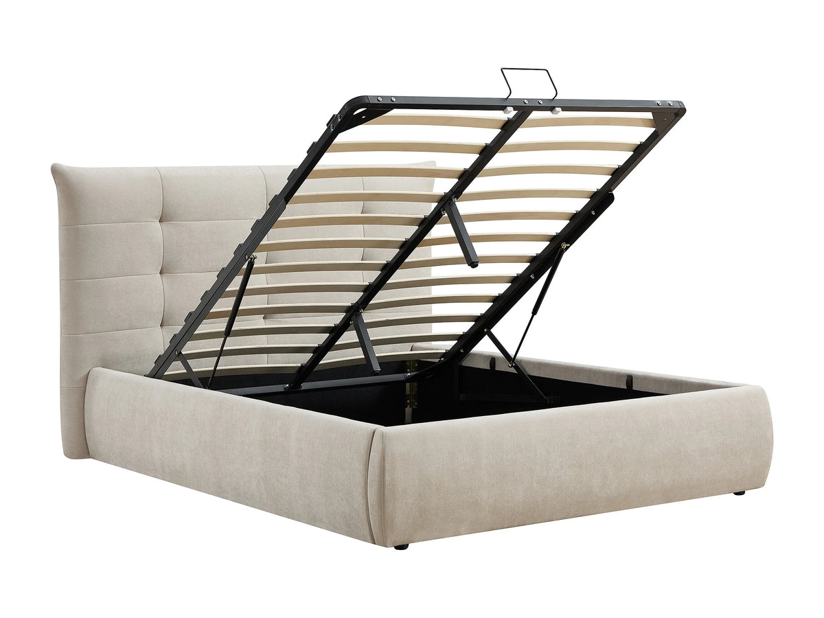 Lit Coffre 160x200 Tissu Beige Capitonné - DORMELINA — vue 5