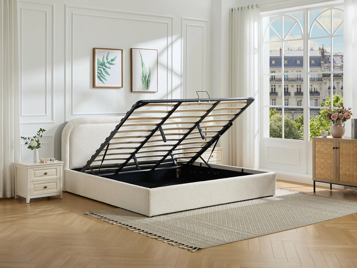 Lit Coffre 180x200 Tissu Bouclette Beige - FIDOZIA — vue 3