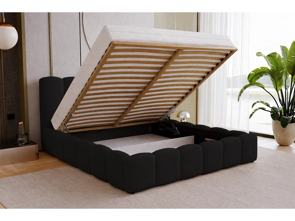 Lit Coffre 200x200 Tissu Bouclette Noir — vue 2