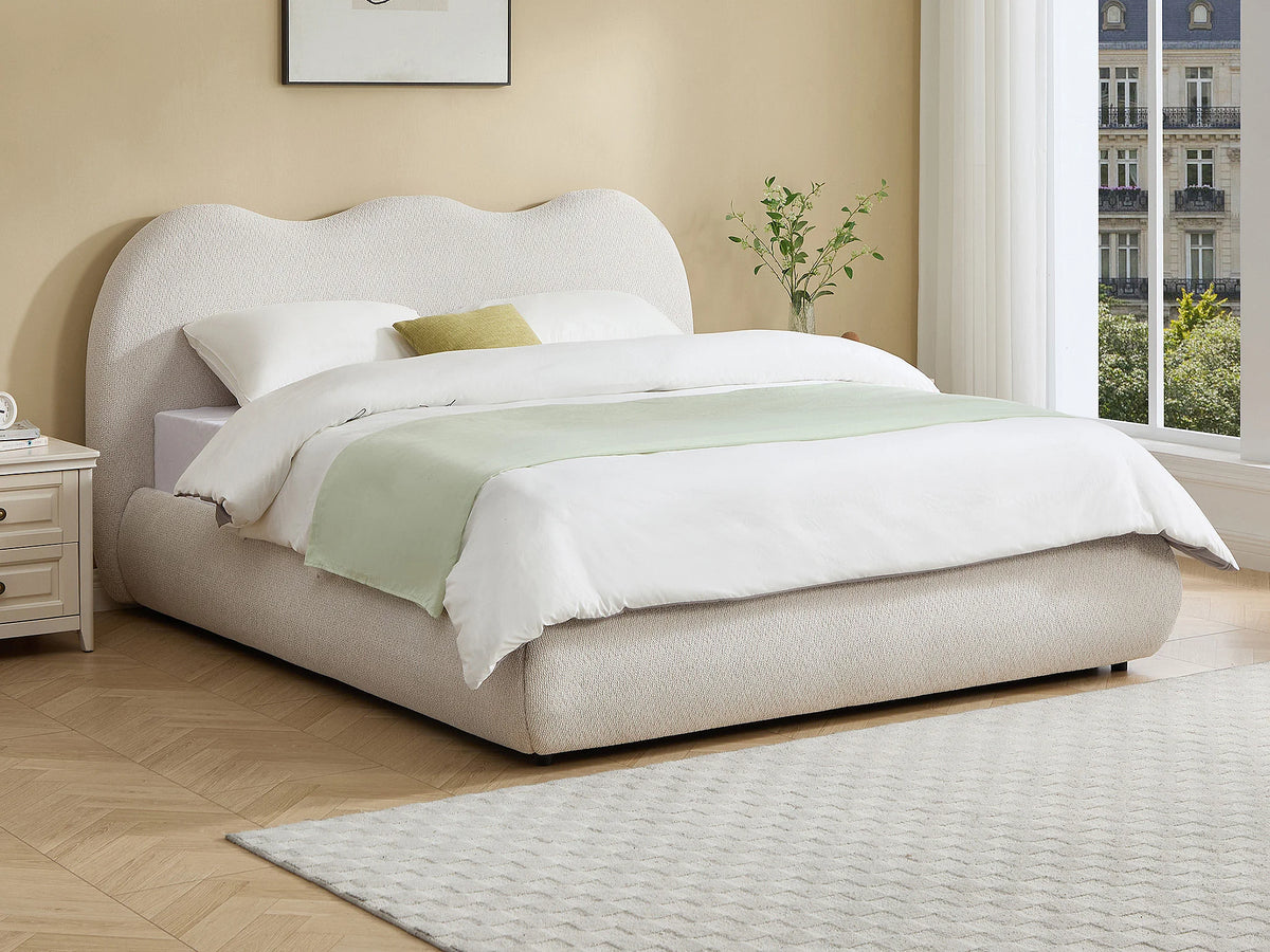 Lit Coffre 180x200 Tissu Beige - OBALESA — vue 3