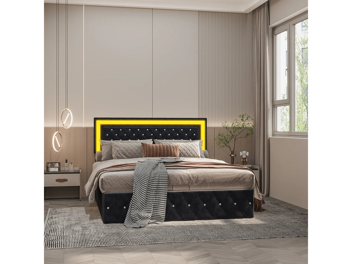 Lit Coffre 160x200 Tissu Bouclette Noir avec LED — vue 4
