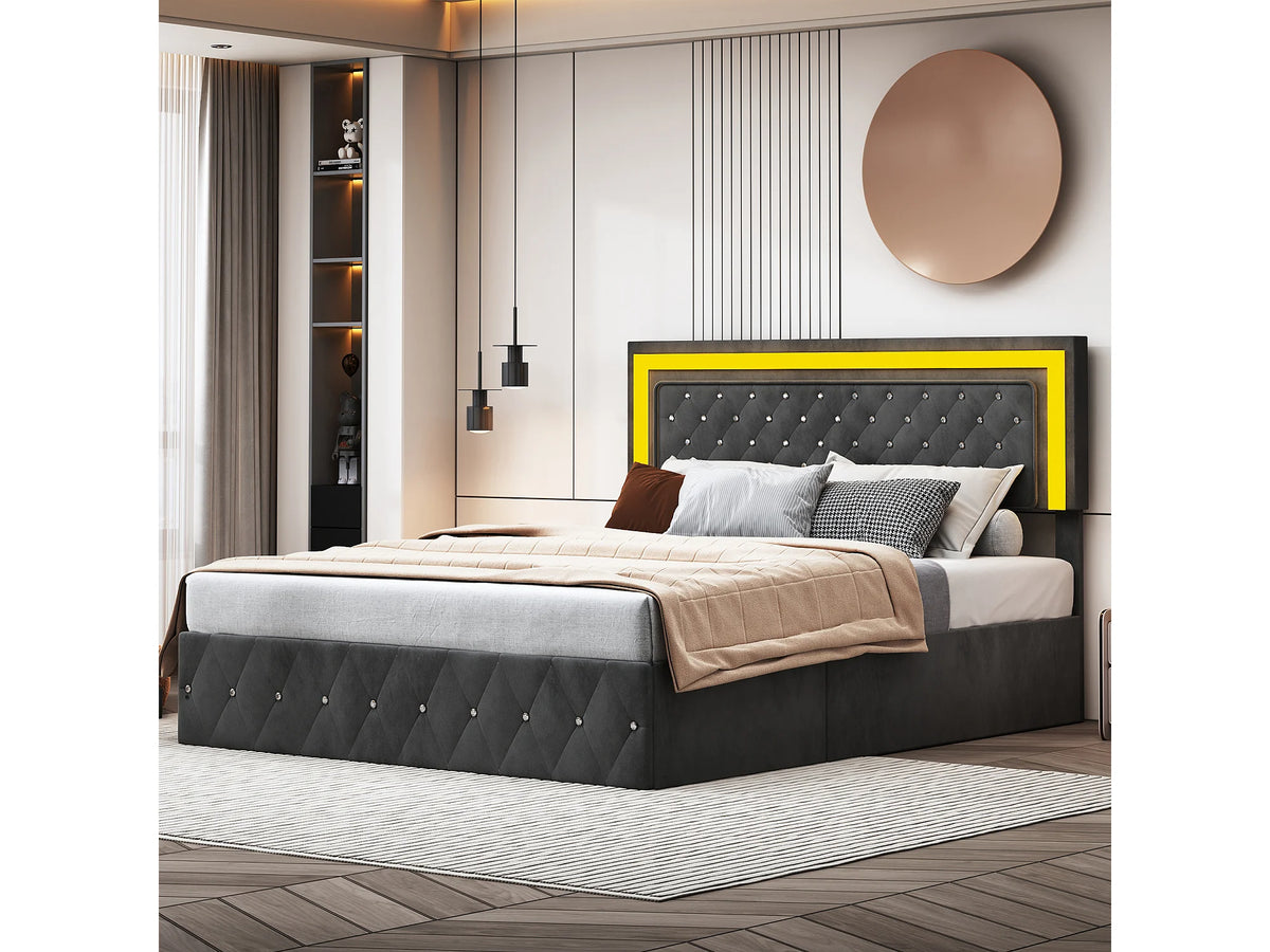 Lit Coffre 160x200 Tissu Bouclette Noir avec LED — vue 10