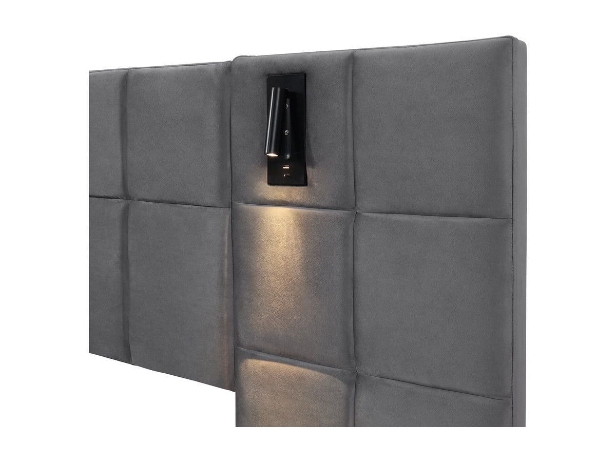 Lit Coffre 180x200 Velours Gris avec Chevets, LED et Port USB — vue 8