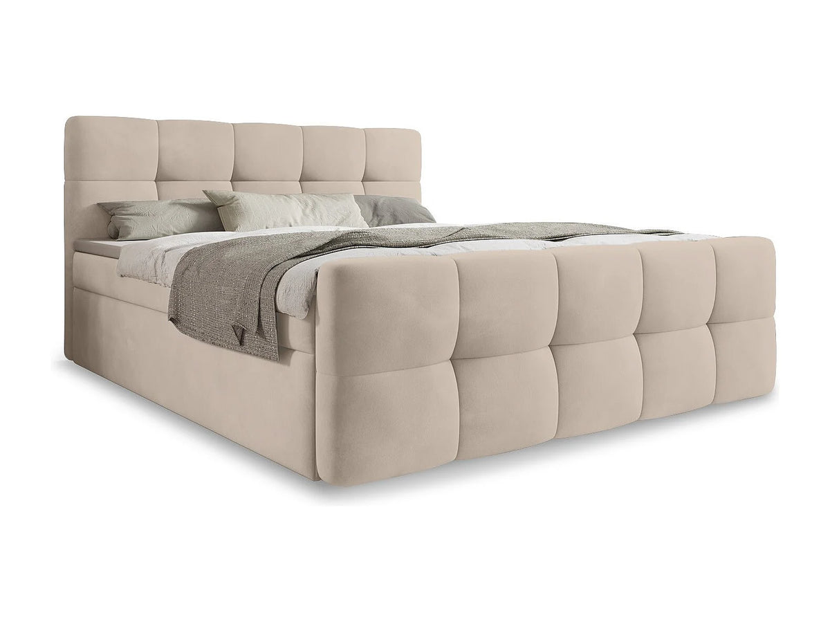 Lit Coffre 140x190 Velours Beige avec Matelas — vue 3