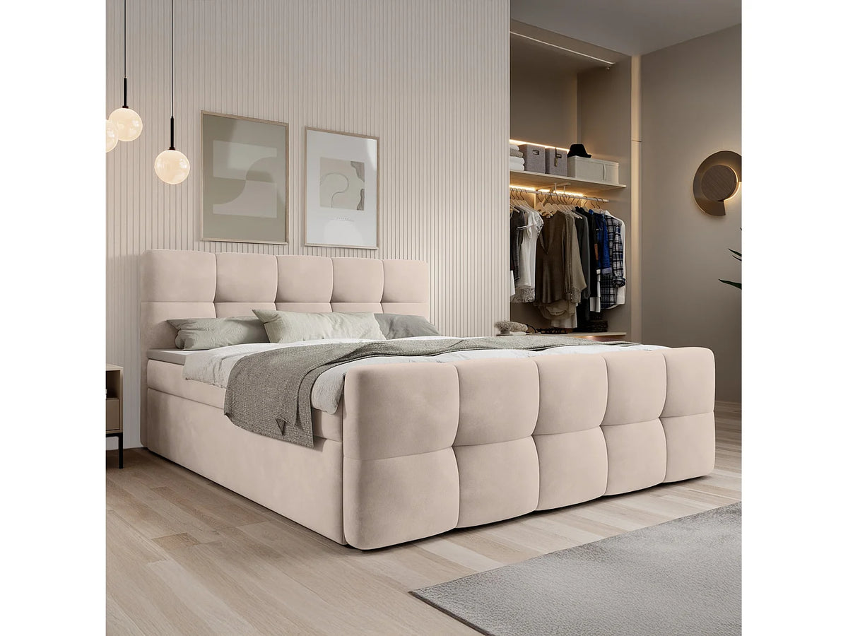Lit Coffre 140x190 Velours Beige avec Matelas — vue 4
