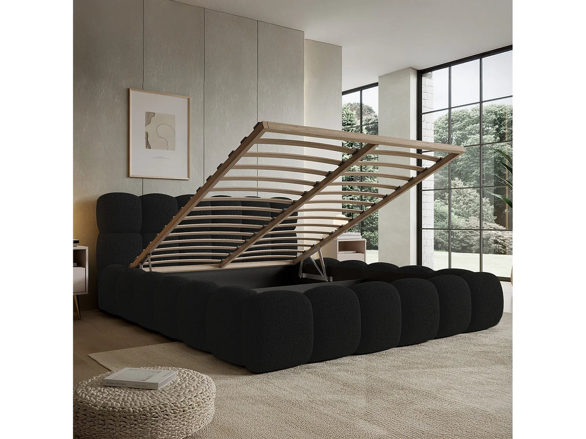 Lit Coffre 140x190 Tissu Bouclette Noir