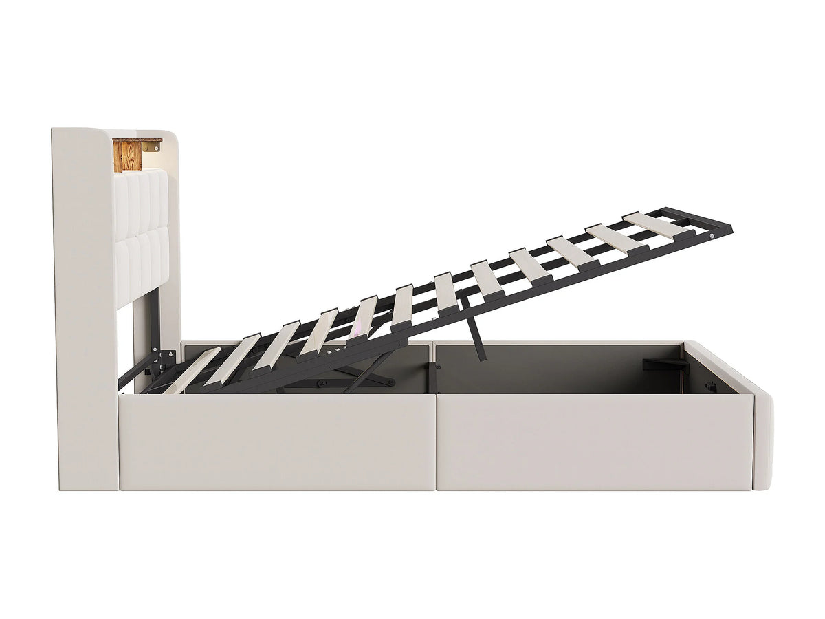 Lit Coffre 140x190 Tissu Lin Beige avec LED et Port USB — vue 10