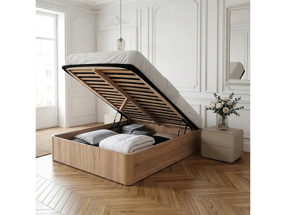 Lit Coffre 140x190 Bois Naturel clair