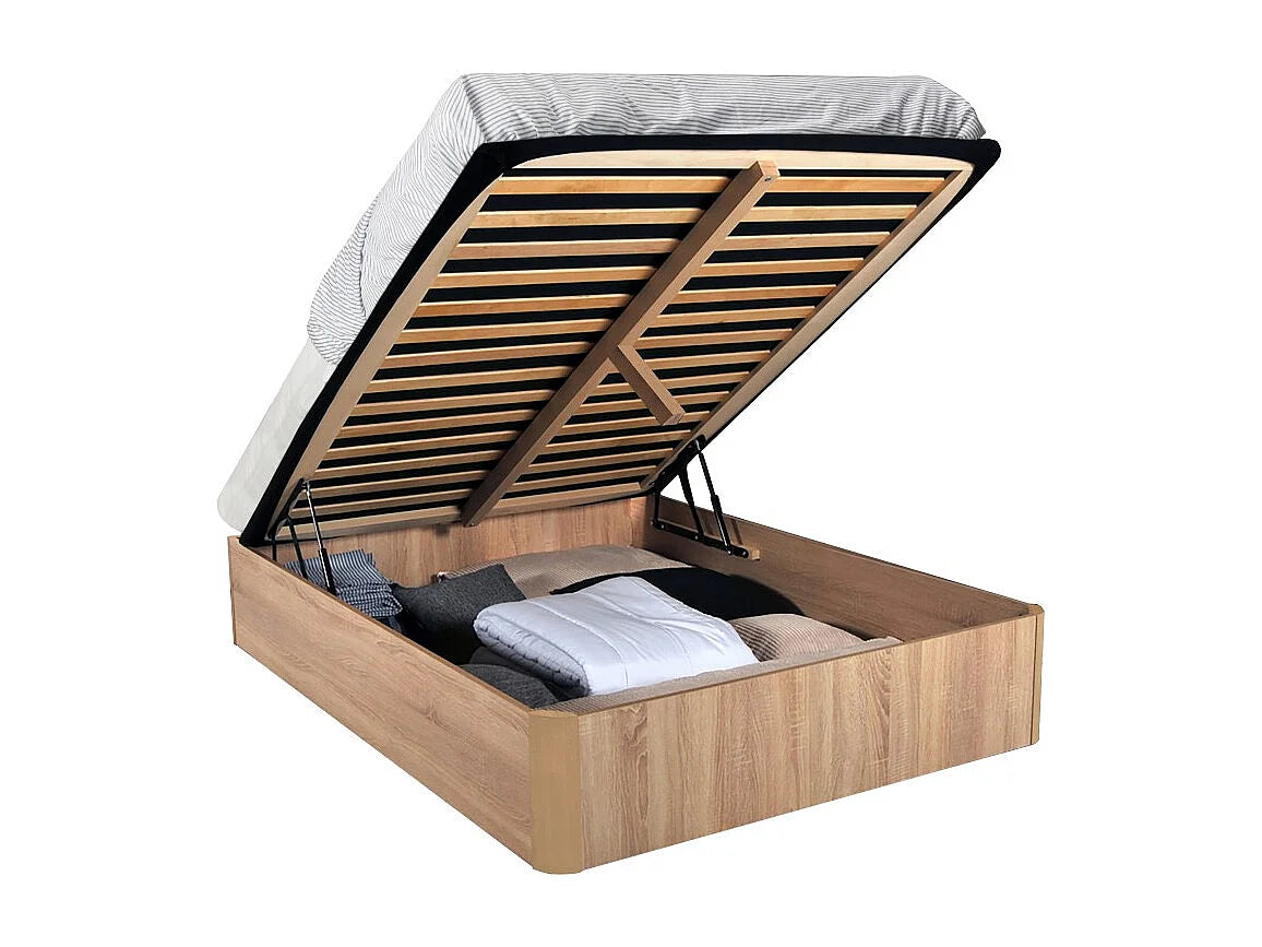 Lit Coffre 140x190 Bois Naturel clair — vue 2