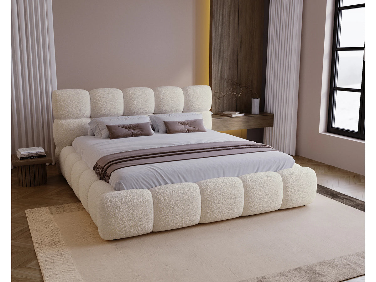Lit Coffre 180x200 Tissu Bouclette Beige