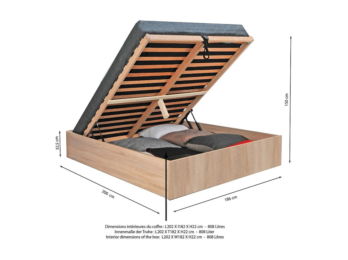Lit Coffre 180x200 Bois Naturel clair — vue 8