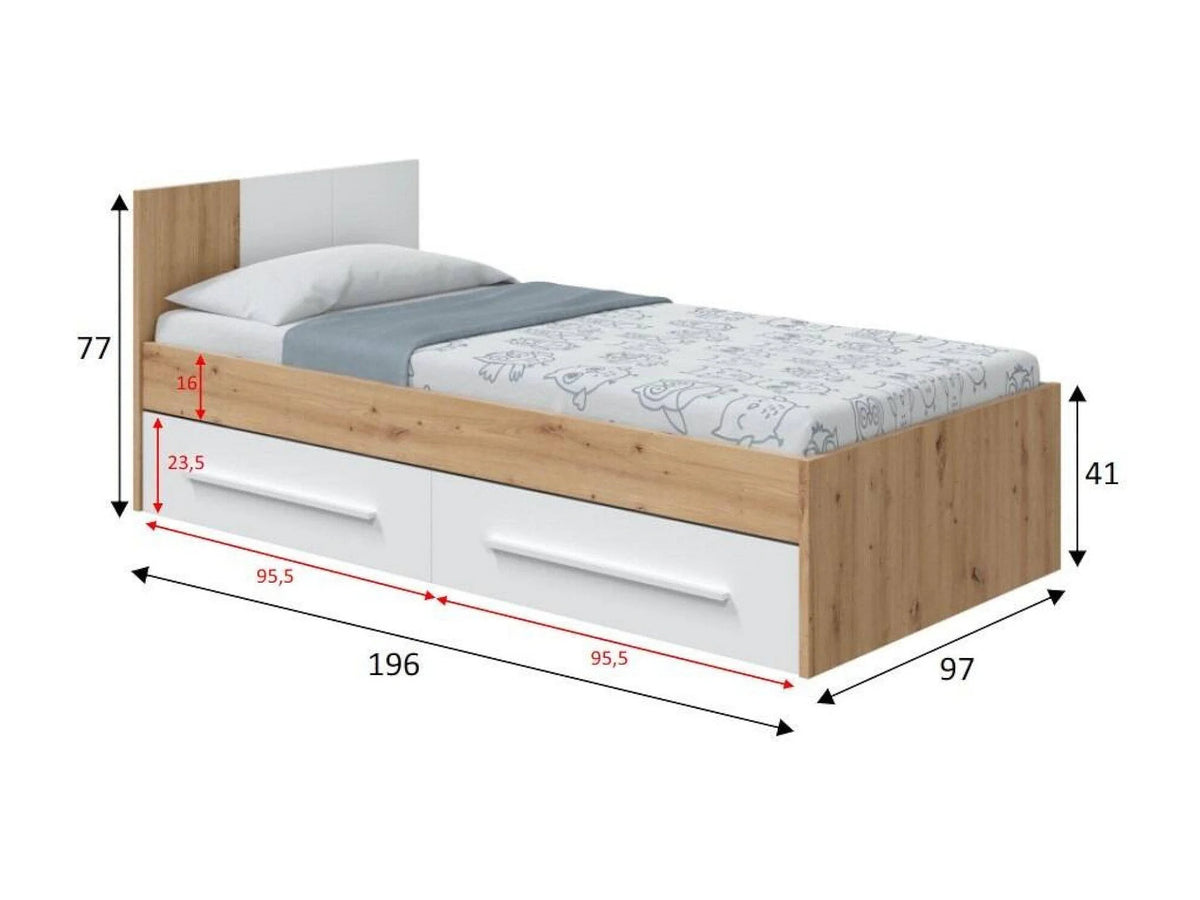 Lit Coffre 90x190 Bois Marron avec Tiroirs — vue 4
