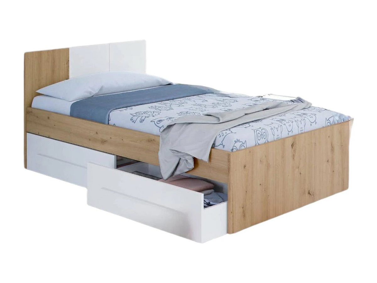 Lit Coffre 90x190 Bois Marron avec Tiroirs — vue 3